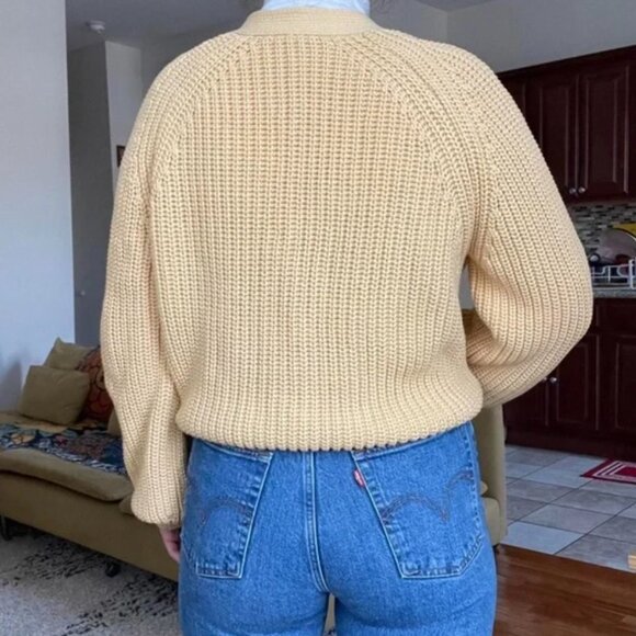 Everlane The Cotton Texture Cardigan Knit Chunky Sweater Butter Yellow Medium - Picture 2 of 6